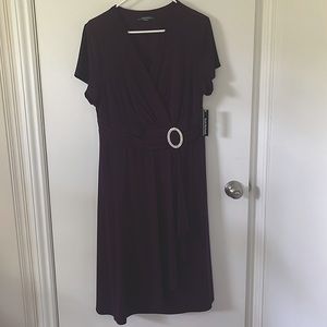SHORT SLEEVE RHINESTONE RING FAUX WRAP DRESS!